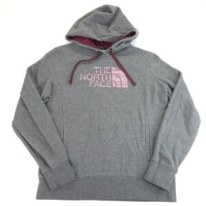North Face Hoodie Womens Medium Gray with Pink‎ Half Dome Logo Pullover Gorpcore